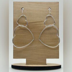 Double Heart Silver Tone Dangle Earrings